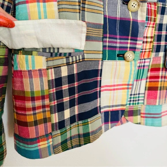 Vintage Ralph Lauren Patchwork Madras Blazer Jacket Plaid Preppy - Picture 11 of 13